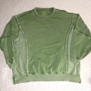 Aerie Oversized Crewneck Sweatshirt Sage‎ Green Mineral Wash Seam Detail Small